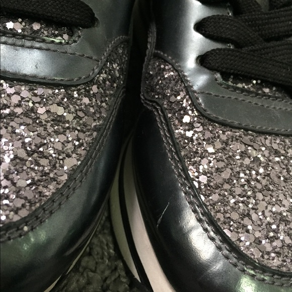 Hogan Club H222 Dark Gray Silver Glitter Sneakers - Picture 4 of 8